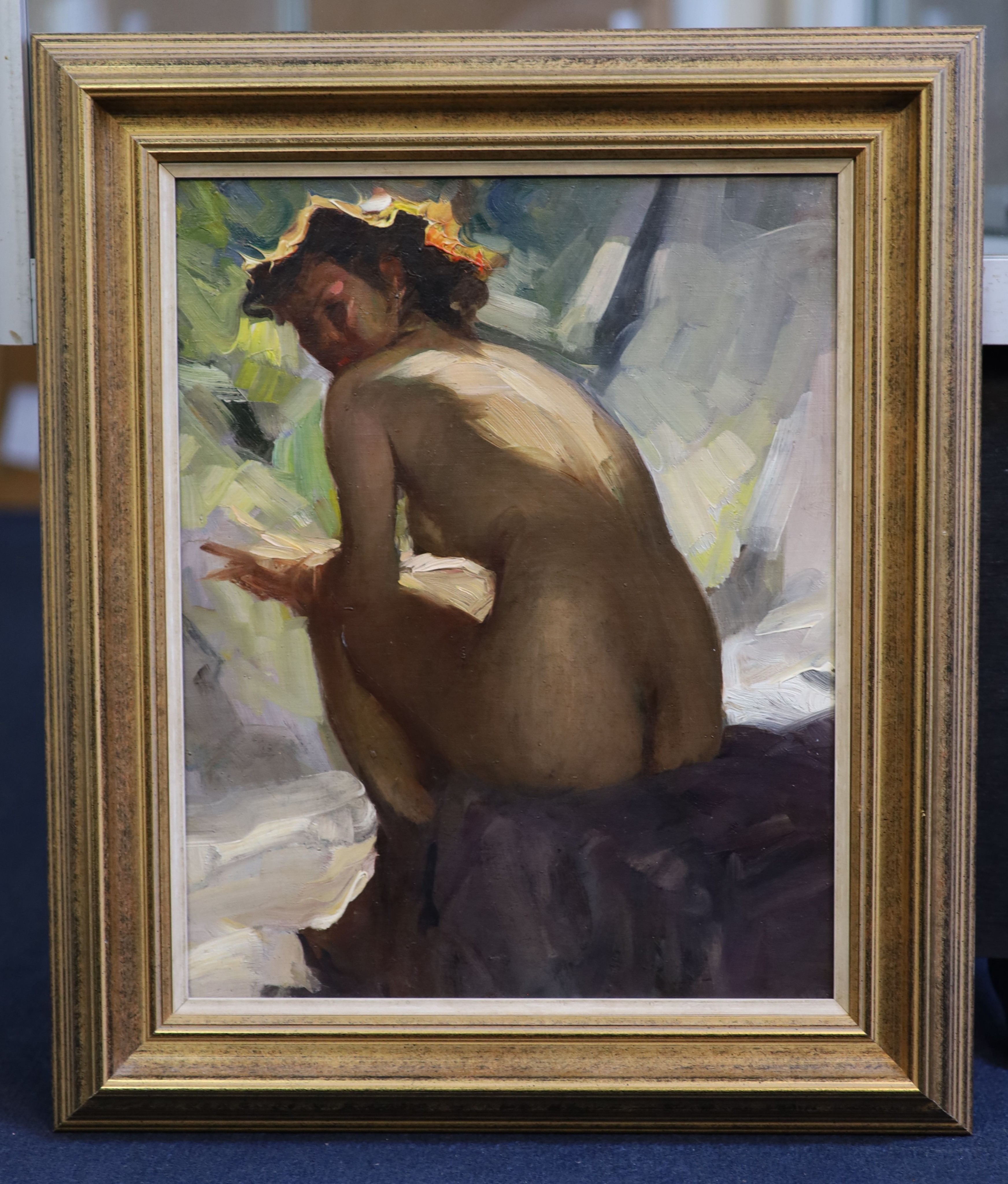 Cecil Rochfort D'Oyly John (1906-1993), Study of a seated female nude, oil on canvas, 38 x 30cm